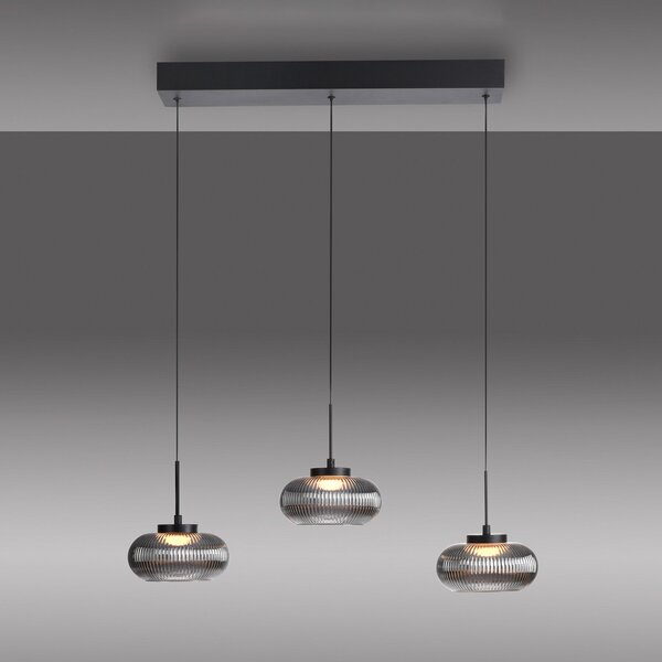 JUST LIGHT. GmbH LED viseća svjetiljka Noctis, 3 žarulje, dimljeno siva, staklo, prigušiva,, prigušiva, Sivo, Dnevni boravak/blagovaonica, Staklo