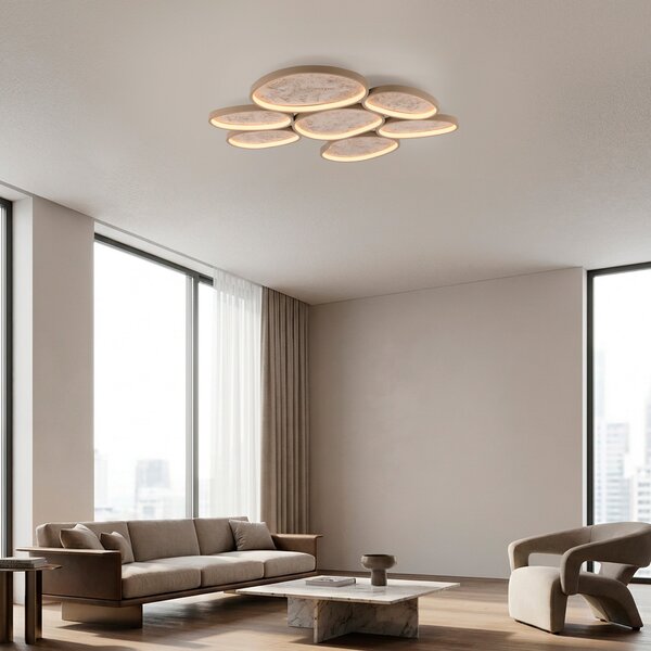 JUST LIGHT. GmbH Moonbraker 7 LED stropna svjetiljka, pijeskovito bež, 3.000 K, prigušiva, prigušiva, Bež, Dnevni boravak/blagovaonica, Aluminij