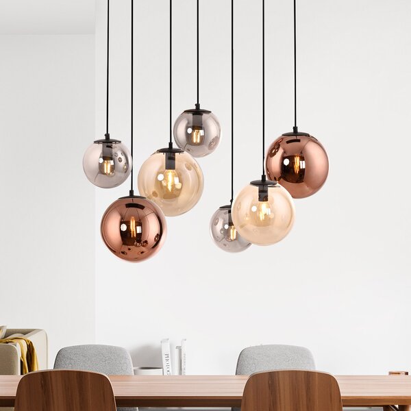 JUST LIGHT. GmbH Sjajna viseća lampa, 7 žarulja, duga, šarolika, staklena, E14, prigušiva, Crno, Dnevni boravak/blagovaonica, Staklo, Zavjese u paketu