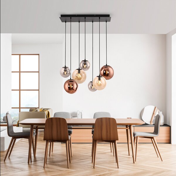 JUST LIGHT. GmbH Sjajna viseća lampa, 7 žarulja, duga, šarolika, staklena, E14, prigušiva, Crno, Dnevni boravak/blagovaonica, Staklo, Zavjese u paketu
