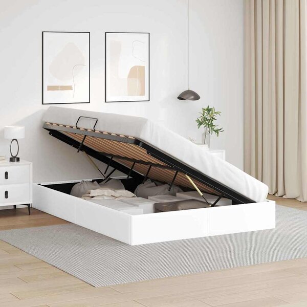 Krevet s od storage Čista bijela 137 x 190 cm Umjetna koža - Bijela / 137 x 190 cm