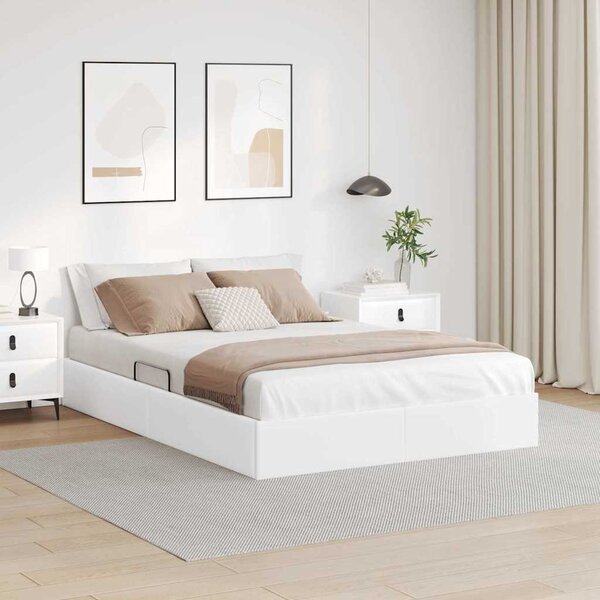 Krevet s od storage Čista bijela 137 x 190 cm Umjetna koža - Bijela / 137 x 190 cm