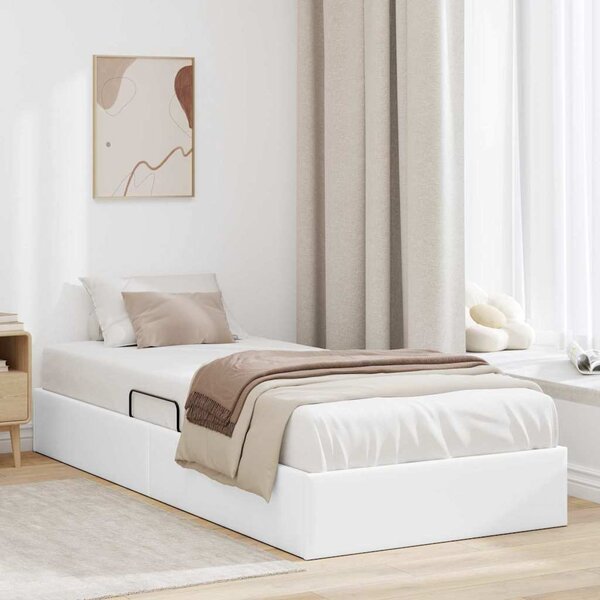 Krevet s od storage Čista bijela 100 x 190 cm Umjetna koža - Bijela / 100 x 190 cm