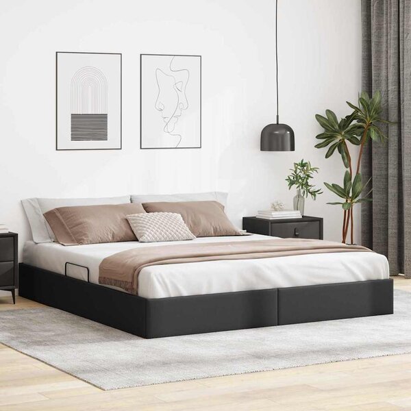 Krevet s od storage s pohranom Crna 183 x 213 cm Umjetna koža - Crna / 183 x 213 cm