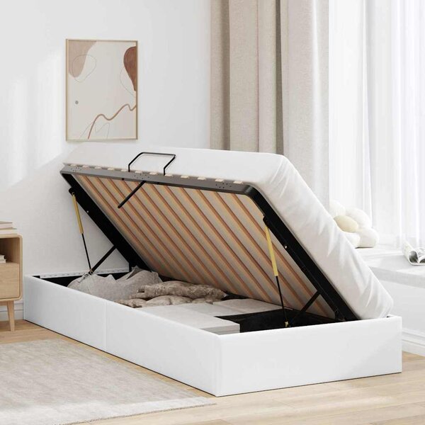 Krevet s od storage Čista bijela 100 x 190 cm Umjetna koža - Bijela / 100 x 190 cm
