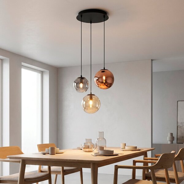JUST LIGHT. GmbH Sjajna viseća lampa, za 3 žarulje, okrugla, višebojna, staklena, E14, prigušiva, Crno, Dnevni boravak/blagovaonica, Staklo, Zavjese u paketu