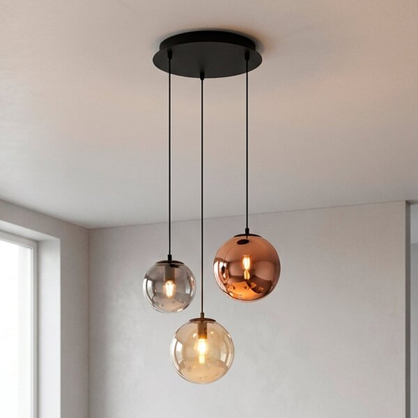 JUST LIGHT. GmbH Sjajna viseća lampa, za 3 žarulje, okrugla, višebojna, staklena, E14, prigušiva, Crno, Dnevni boravak/blagovaonica, Staklo, Zavjese u paketu