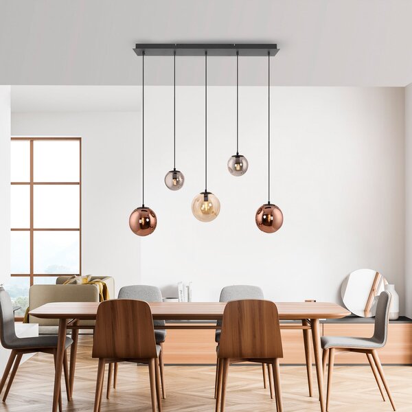 JUST LIGHT. GmbH Sjajna viseća lampa, 5 žarulja, duga, šarena, staklena, E14, prigušiva, Crno, Dnevni boravak/blagovaonica, Staklo