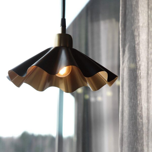 PR Home Aira mala viseća svjetiljka, crna/mesing, Ø 25 cm, s utikačem, Crno, Dnevni boravak/blagovaonica, Metal