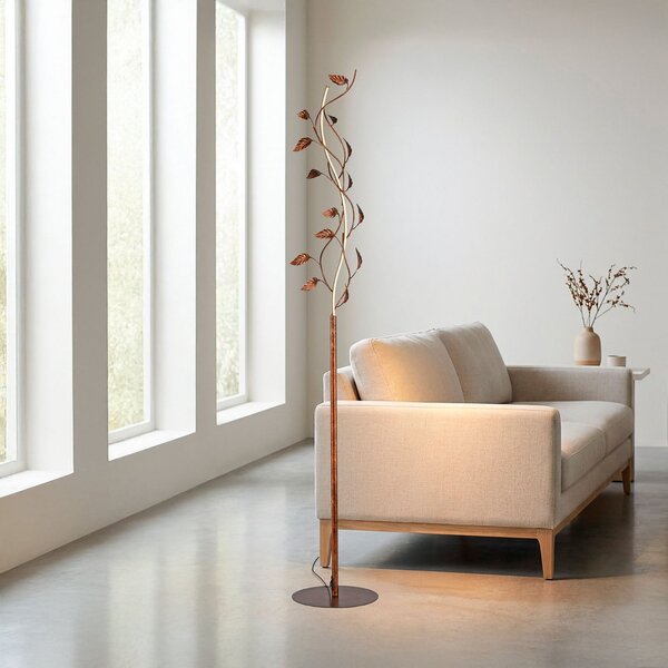 JUST LIGHT. GmbH Podna lampa Aurelia LED, hrđavo smeđa, metal, 2.700 K, prigušivač, prigušiva, Smeđa / hrđa, Dnevni boravak/blagovaonica, Metal