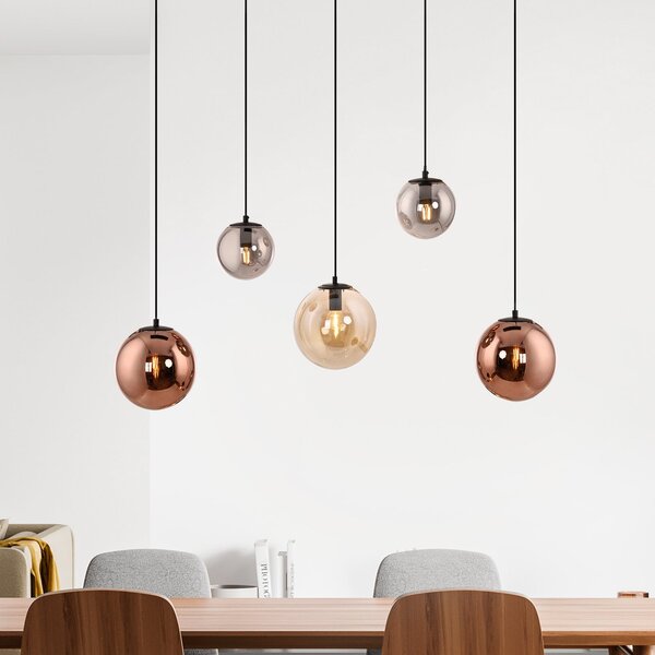 JUST LIGHT. GmbH Sjajna viseća lampa, 5 žarulja, duga, šarena, staklena, E14, prigušiva, Crno, Dnevni boravak/blagovaonica, Staklo