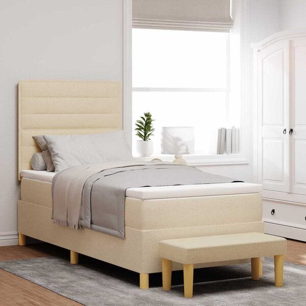 Krevet s opruga kutije s jastukom Krema 200 x 90 cm tkanina - Krem / 200 x 90 cm