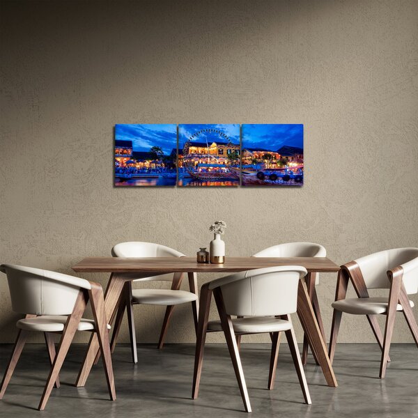 Slika noćnog grada Hoi An, Vijetnam (sa satom) (90x30 cm)