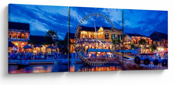 Slika noćnog grada Hoi An, Vijetnam (sa satom) (90x30 cm)
