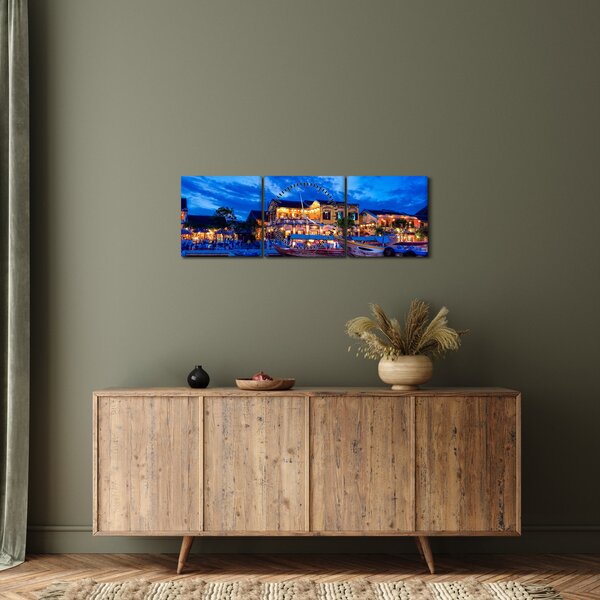 Slika noćnog grada Hoi An, Vijetnam (sa satom) (90x30 cm)