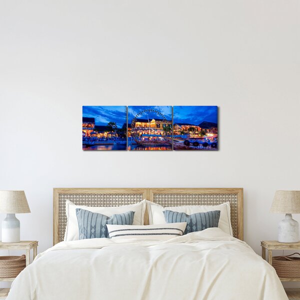 Slika noćnog grada Hoi An, Vijetnam (sa satom) (90x30 cm)