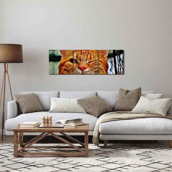 Slika mačke koja namiguje (sa satom) (90x30 cm)