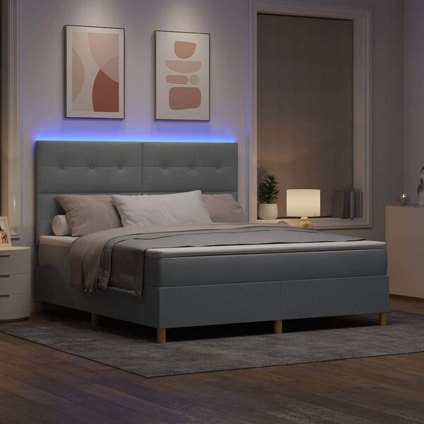 LED Box Spring Krevet Svijetlo siva 180 x 200 cm tkanina - Svjetlosiva / 180 x 200 cm