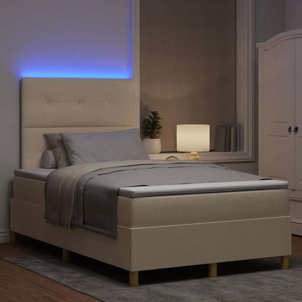 LED Box Spring Krevet s uzglavljem Krema 120 x 200 cm tkanina - Krem / 120 x 200 cm