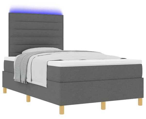 LED Box Spring Krevet Tamno siva 120 x 200 cm tkanina - Siva / 120 x 200 cm