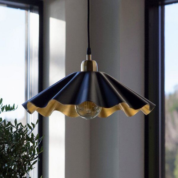 PR Home Aira viseća svjetiljka, crna/mesing, Ø 41 cm, željezo, E27, prigušiva, Crno, Dnevni boravak/blagovaonica, Metal