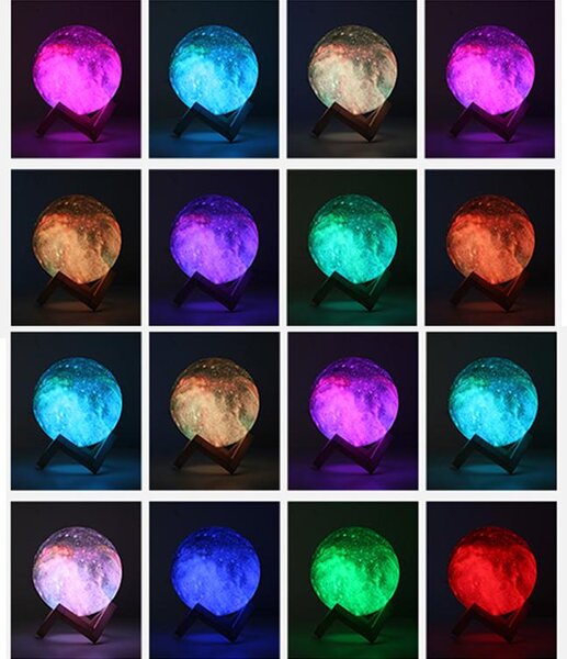 Baterija LED RGB 3D Mjesec s daljinskim upravljačem od 19 cm