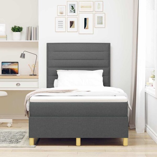 LED Box Spring Krevet Tamno siva 120 x 200 cm tkanina - Siva / 120 x 200 cm
