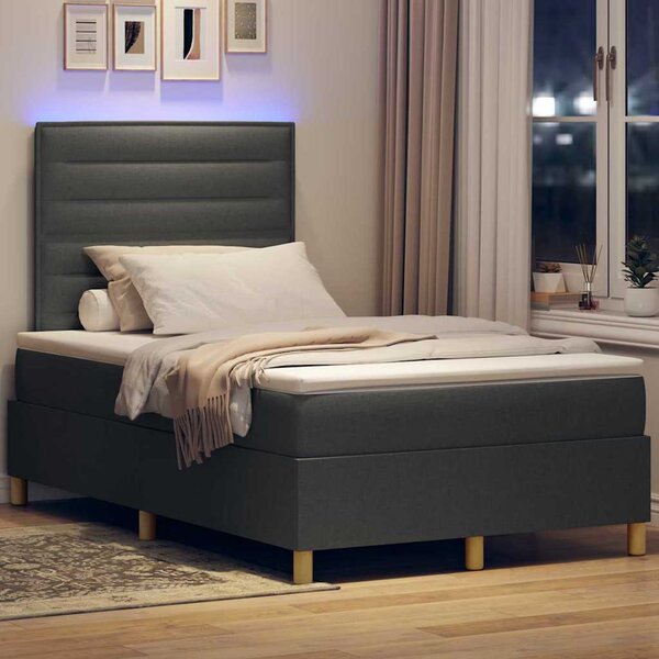 LED Box Spring Krevet Tamno siva 120 x 200 cm tkanina - Siva / 120 x 200 cm