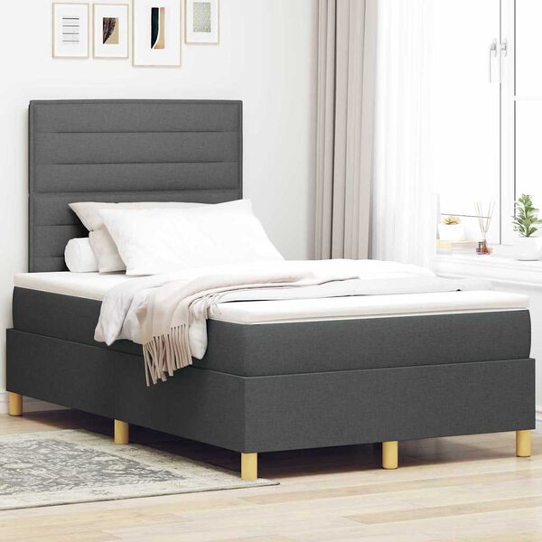 LED Box Spring Krevet Tamno siva 120 x 200 cm tkanina - Siva / 120 x 200 cm
