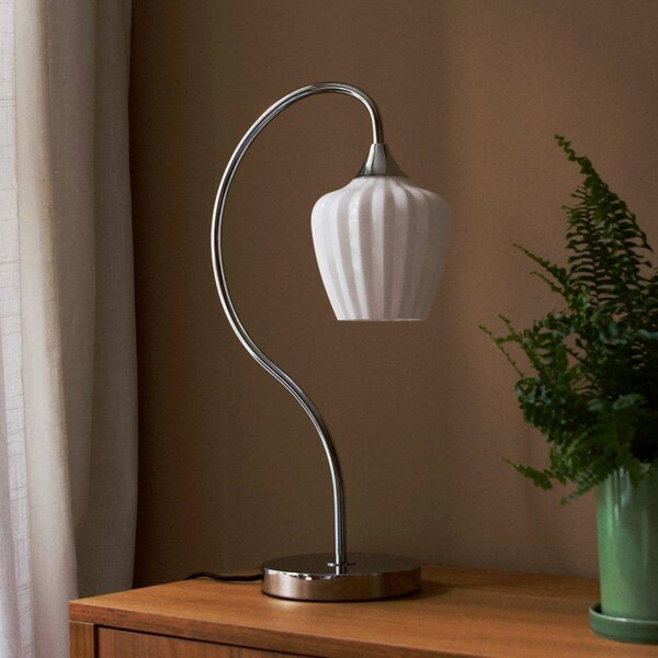 PR Home Amalfi stolna lampa, bijela/krom, visina 51 cm, staklo, E14, Bijela, Područje hodnika, Metal, Stojeći kišobran za stol
