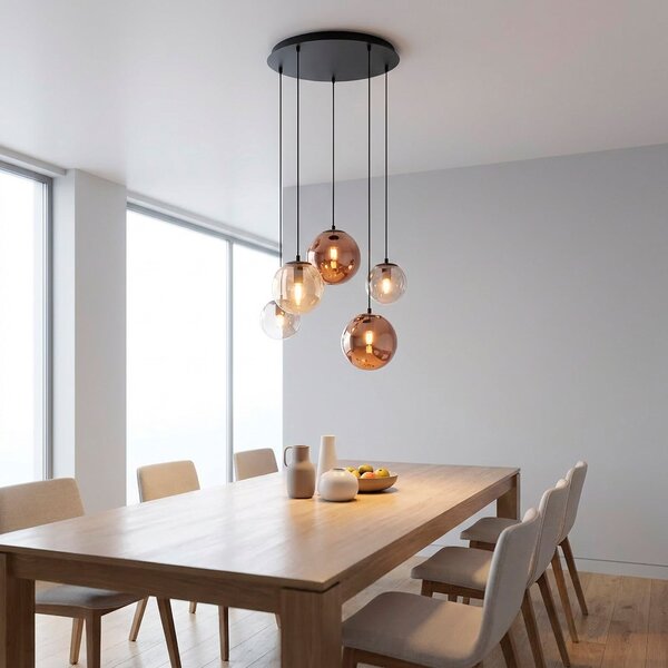 JUST LIGHT. GmbH Sjajna viseća lampa, 5 žarulja, okrugla, šarena, staklena, E14, prigušiva, Crno, Dnevni boravak/blagovaonica, Staklo, Zavjese u paketu
