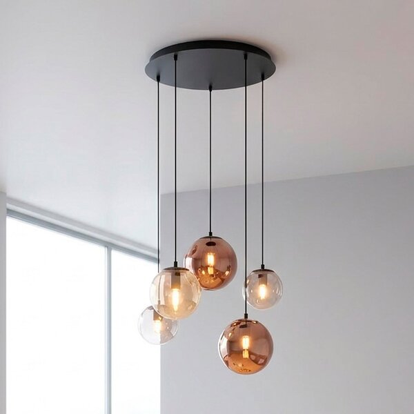 JUST LIGHT. GmbH Sjajna viseća lampa, 5 žarulja, okrugla, šarena, staklena, E14, prigušiva, Crno, Dnevni boravak/blagovaonica, Staklo, Zavjese u paketu