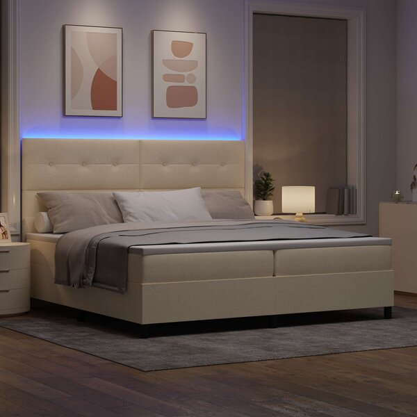 Krevet s opruga kutije s LED trakama Krema 200 x 200 cm tkanina - Krem / 200 x 200 cm