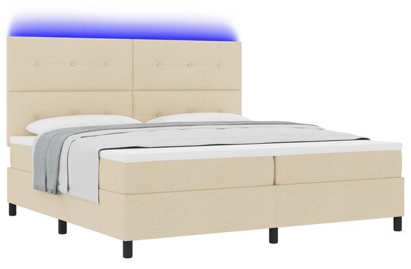 Krevet s opruga kutije s LED trakama Krema 200 x 200 cm tkanina - Krem / 200 x 200 cm
