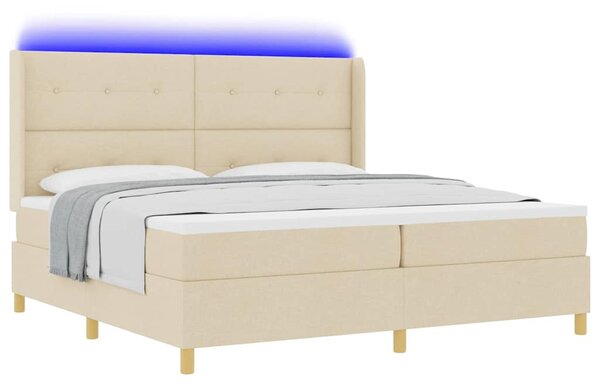 Krevet s opruga kutije s LED trakama Krema 200 x 200 cm tkanina - Krem / 200 x 200 cm