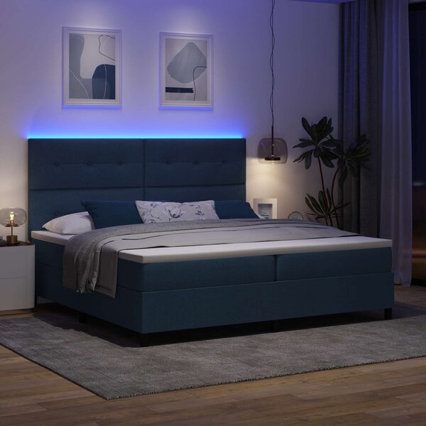 Krevet s opruga kutije s LED trakama Plava 200 x 200 cm tkanina - Plava / 200 x 200 cm