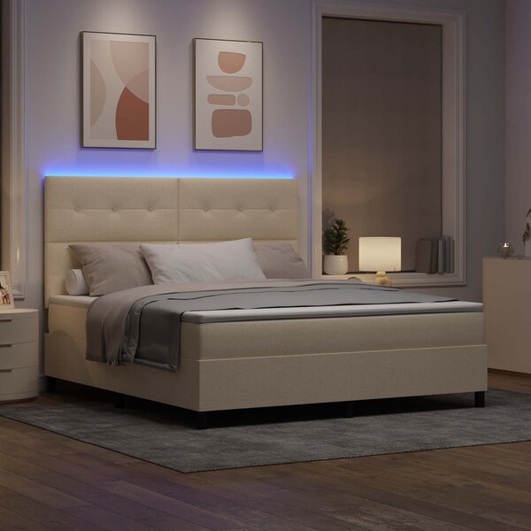 Krevet s opruga kutije s LED trakama Krema 180 x 200 cm tkanina - Krem / 180 x 200 cm