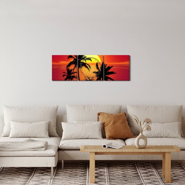 Slika siluete otoka s palmama (sa satom) (90x30 cm)