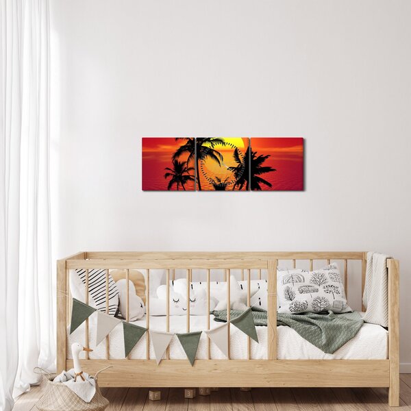 Slika siluete otoka s palmama (sa satom) (90x30 cm)