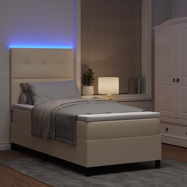 Krevet s opruga kutije s LED trakama Krema 80 x 200 cm tkanina - Krem / 80 x 200 cm