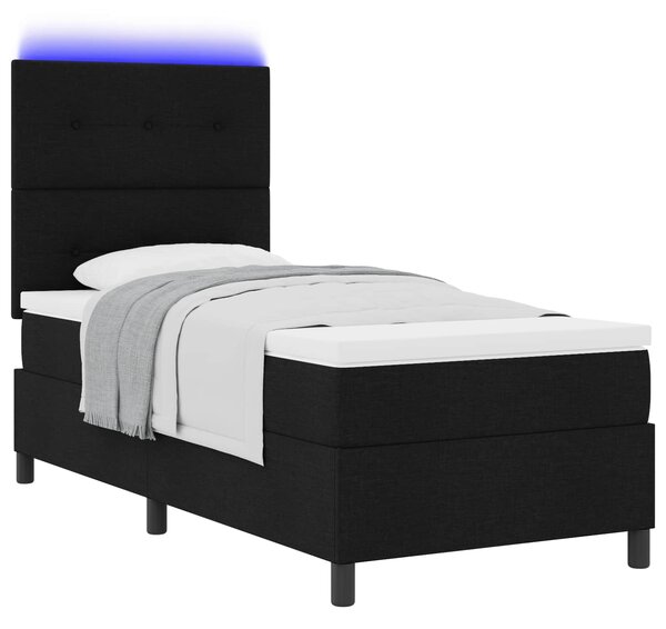 Krevet s opruga kutije s LED trakama Crna 90 x 200 cm tkanina - Crna / 90 x 200 cm