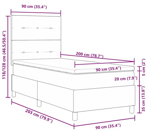 Krevet s opruga kutije s LED trakama Crna 90 x 200 cm tkanina - Crna / 90 x 200 cm