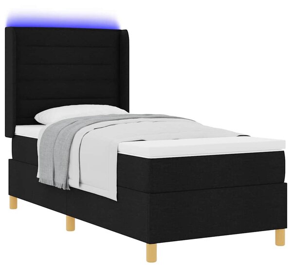 Krevet s opruga kutije s LED trakama Crna 90 x 200 cm tkanina - Crna / 90 x 200 cm
