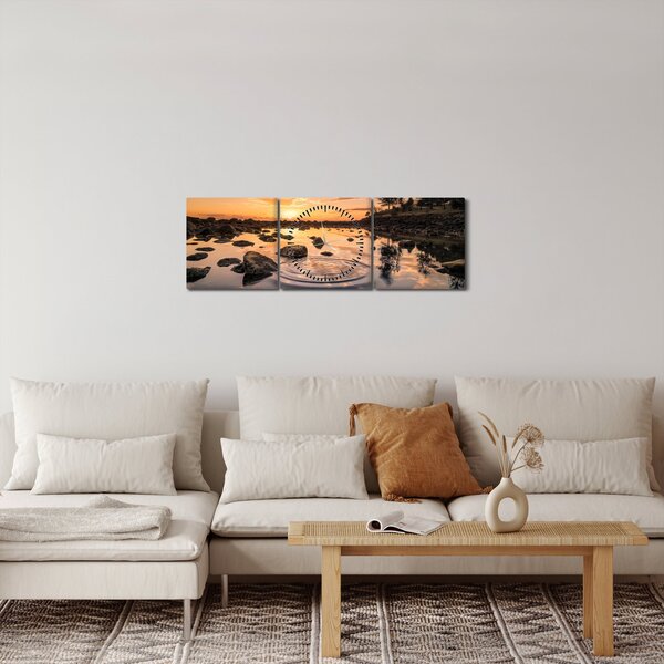 Slika vodene površine pri zalasku sunca (sa satom) (90x30 cm)
