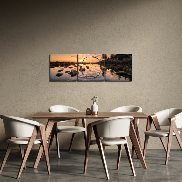 Slika vodene površine pri zalasku sunca (sa satom) (90x30 cm)