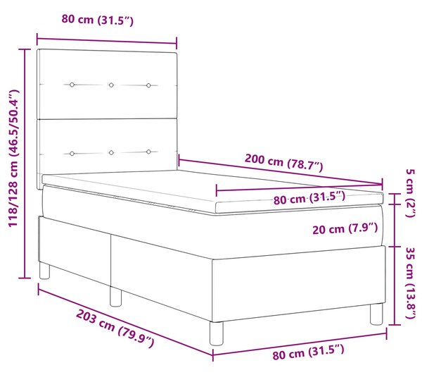 Krevet s opruga kutije s LED trakama Krema 80 x 200 cm tkanina - Krem / 80 x 200 cm