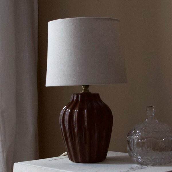 PR Home Lyon stolna lampa, smeđa/bež, visina 32 cm, keramika/lan, Smeđa / hrđa, Područje hodnika, Keramika, Stojeći kišobran za stol