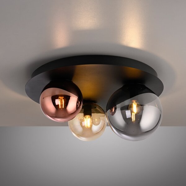 JUST LIGHT. GmbH Sjajna stropna svjetiljka, za 3 žarulje, okrugla, višebojna, staklena, E14, prigušiva, Crno, Dnevni boravak/blagovaonica, Staklo