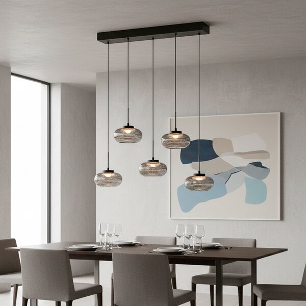 JUST LIGHT. GmbH Noctis LED viseća svjetiljka, 5 žarulja, dimljeno siva, staklo, prigušiva,, prigušiva, Sivo, Dnevni boravak/blagovaonica, Staklo