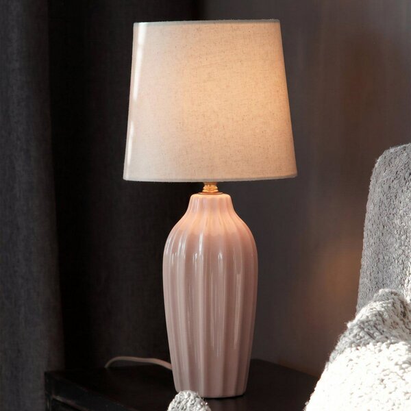 PR Home Stolna lampa Lyon, ružičasta/bež, visina 39 cm, keramika/lan, Ružičasta ruža, Područje hodnika, Keramika, Stojeći kišobran za stol